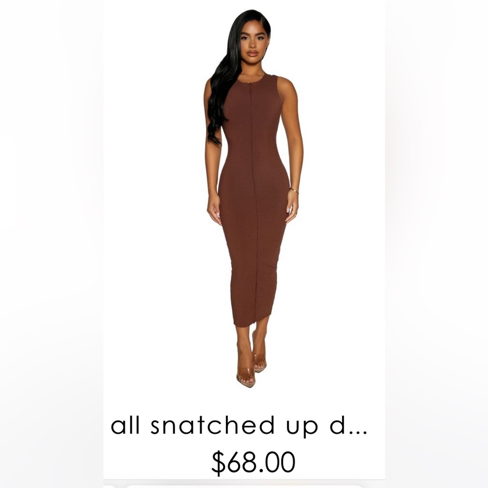 Naked Wardrobe Snatched Up Brown Midi Dress
